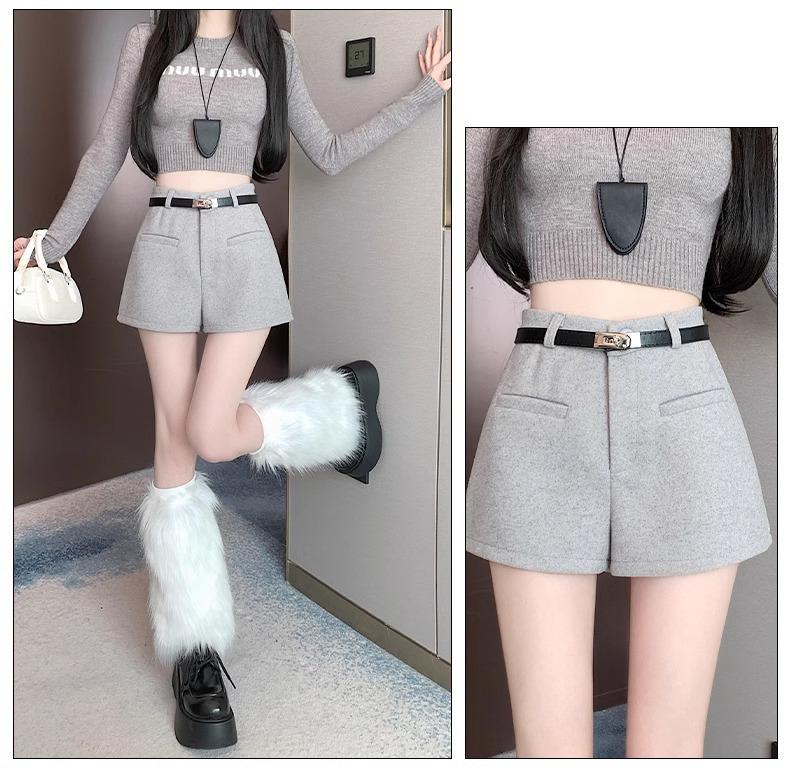 High-Waisted Wool Bootcut Shorts - Women's Versatile Slimming Autumn/Winter Casual Pants