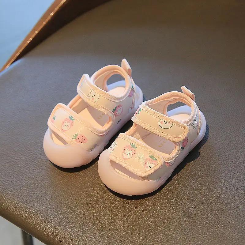 

Модные дышащие детские сандалии в стиле пэчворк, пляжная обувь для девочек, удобная, крутая, студенческая спортивная одежда, сандалии на плоской платформе для детей 15 insole11.5cm розовый