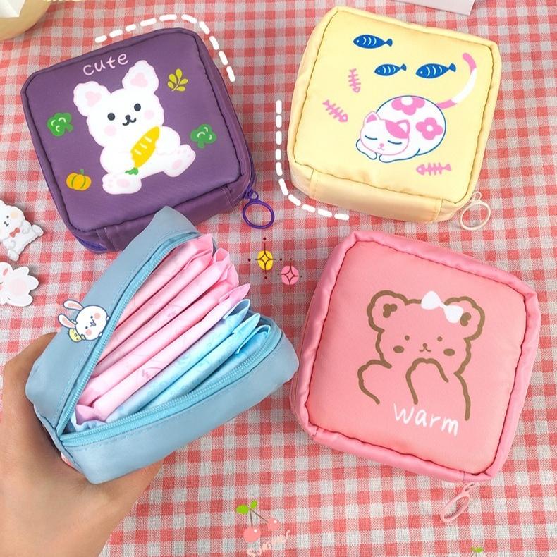 Sanitary Cotton Bag, Menstrual Pad Storage Bag, Korean Version, Instagram Style, Cute, Cartoon, Girl, Large Capacity, Caring Storage Bag
