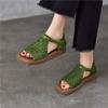 Genuine Leather Woven Peep Toed Flat Sandals Casual Soft Soled Comfortable Women's Shoes