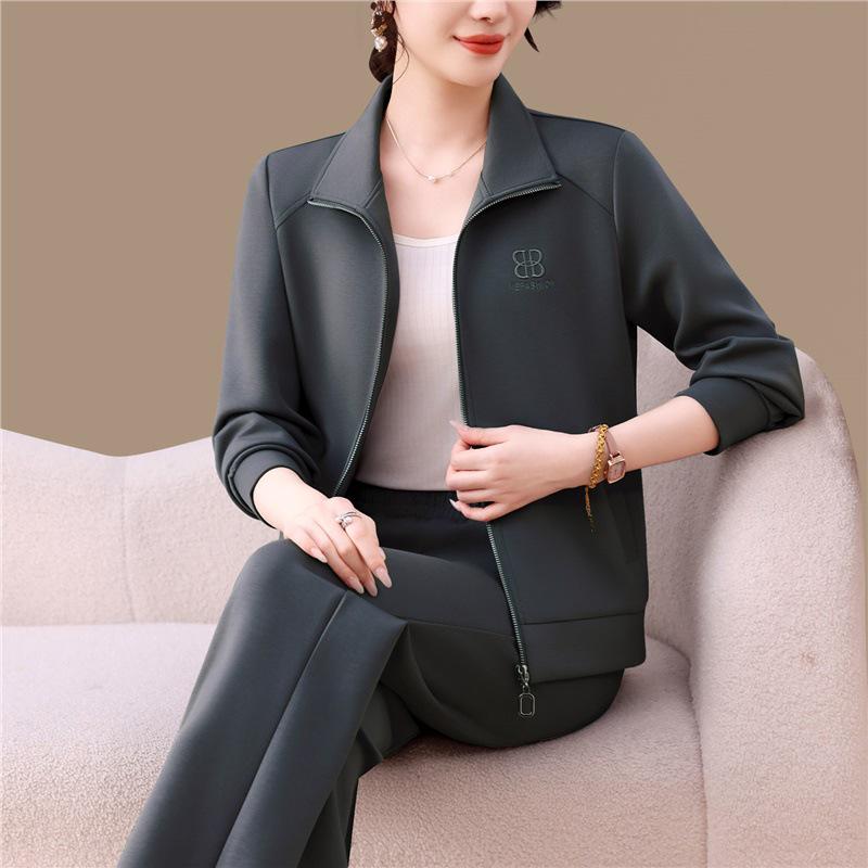 Damski modny zestaw dwuczęściowy: Kurtka z długim rękawem i spodnie z szerokimi nogawkami na wiosnę i jesień