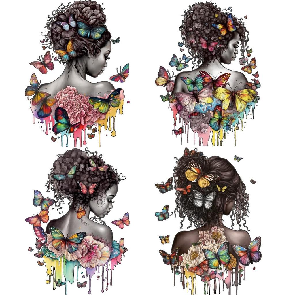 Autocolant cu transfer termic Fluture de femeie neagră Imprimare pe tricou Autocolante pentru haine Hanorace Diy Heat Press aplicate Petice pe calcat