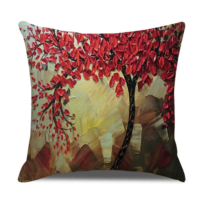 Nordic Home Furnishings Oil Painting Tree Pillow Cover Cartoon Pillow Linen Sofa Cushion Cover New Home Furnishing