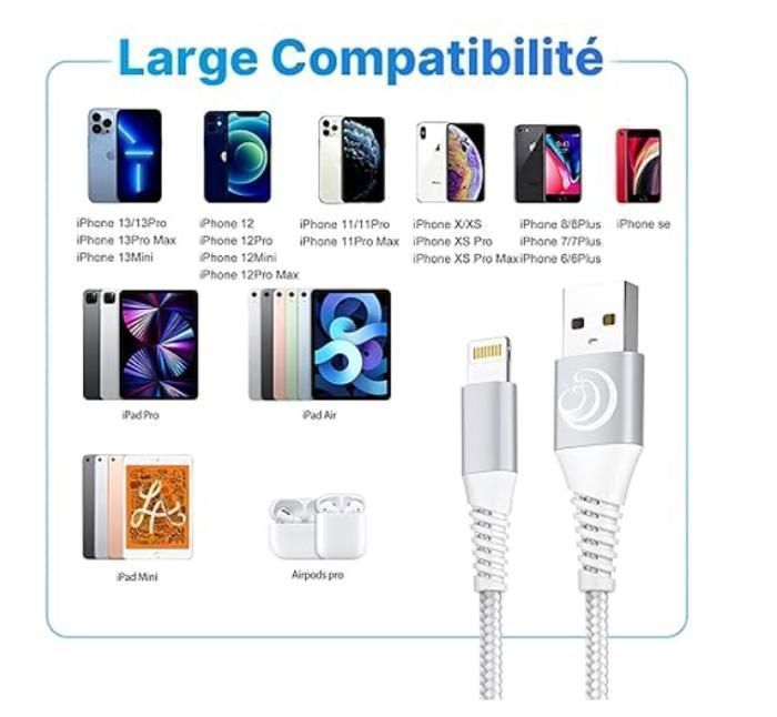 iPhone Cable Charger iPhone [1m/Pack of 3] Lightning Cable USB MFi Certified Braided Nylon Cord iPhone Fast Charging Ultra Solid Wire