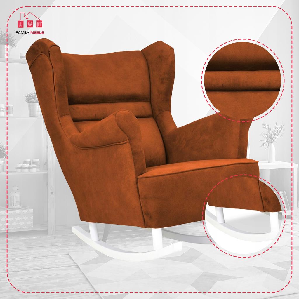 Fotel uszak Zoja bujany skandynawski Family Meble miedziany pomarańcz