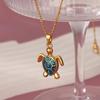 Exquisite Trend Gold Color Stainless Steel Simulation Green Sea Turtle Zircon Pendant Necklace for Women Collar Chain Jewelry