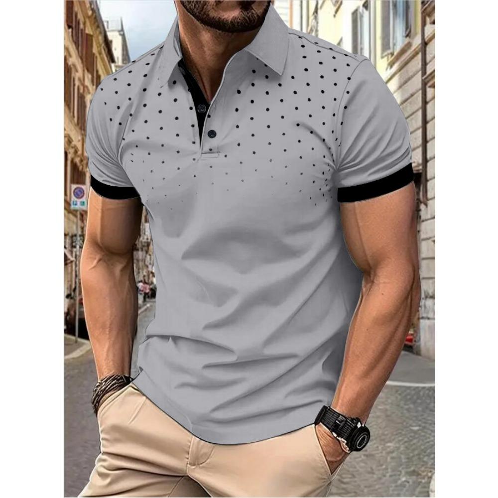 Мужская мода: 3D-печать, короткий рукав, лацканы, короткий рукав, сочетание цветов S