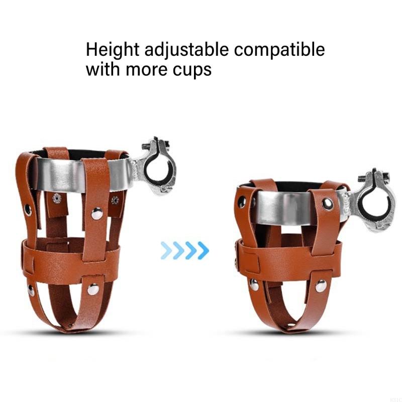 831C Vintage Leather Road Bike Handlebar Cup Holder Cycling Beverage Pouches Road Bike Drink Holder Water Bottles Cage Rack