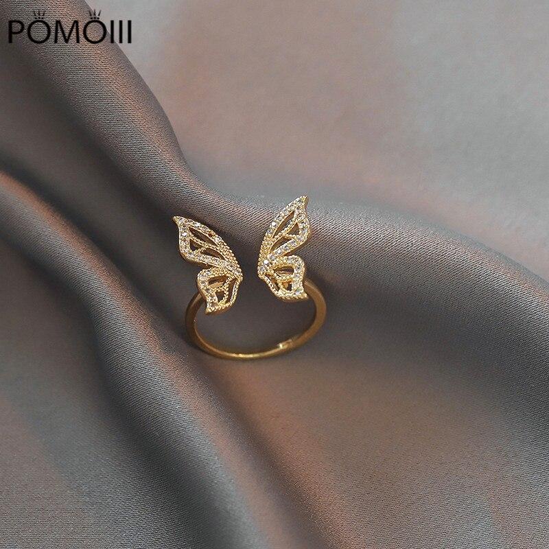 Trendy New Fashion Silver Color Open Dancing Moving Butterfly Rings Dainty Insect Minimalist Rings For Women Girl Jewelry