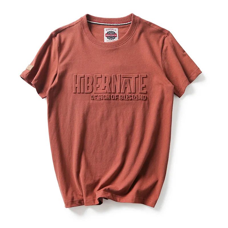 Exported to Japan Export Cut Label Summer New Arrival Men Short-Sleeved T-shirt Brushed Cattle Goods OEM Goods T-shirt Tail Goods Tops Embroidered Red XL