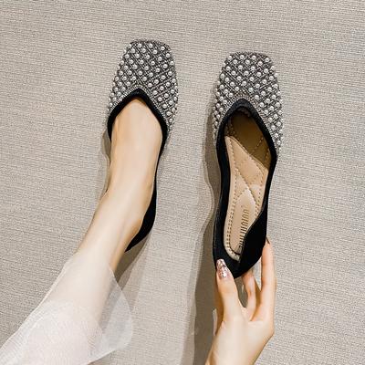 Single Shoes Women's Spring and Autumn New Rhinestone Shallow Mouth Flat Bottom Laden Shoes Gentle Pedal Doudou Shoes