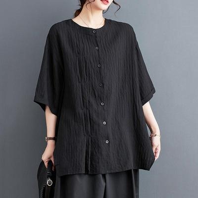 Short Sleeve Oversized Cotton Vintage Shirts & Blouses for Blouse Casual Loose Summer Tops Women Button Up Shirt