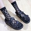 5 Pairs Women's Pile Socks Thin Cotton Bottom Crystal Socks Transparent Black Silk Middle Tube Letter Glass Silk