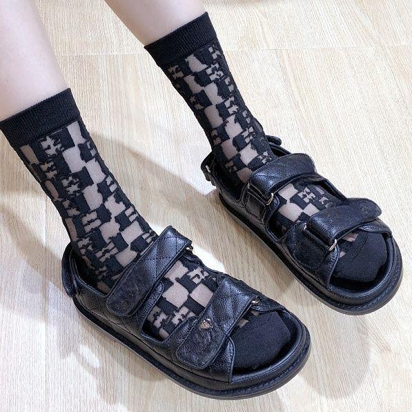 5 Pairs Women's Pile Socks Thin Cotton Bottom Crystal Socks Transparent Black Silk Middle Tube Letter Glass Silk
