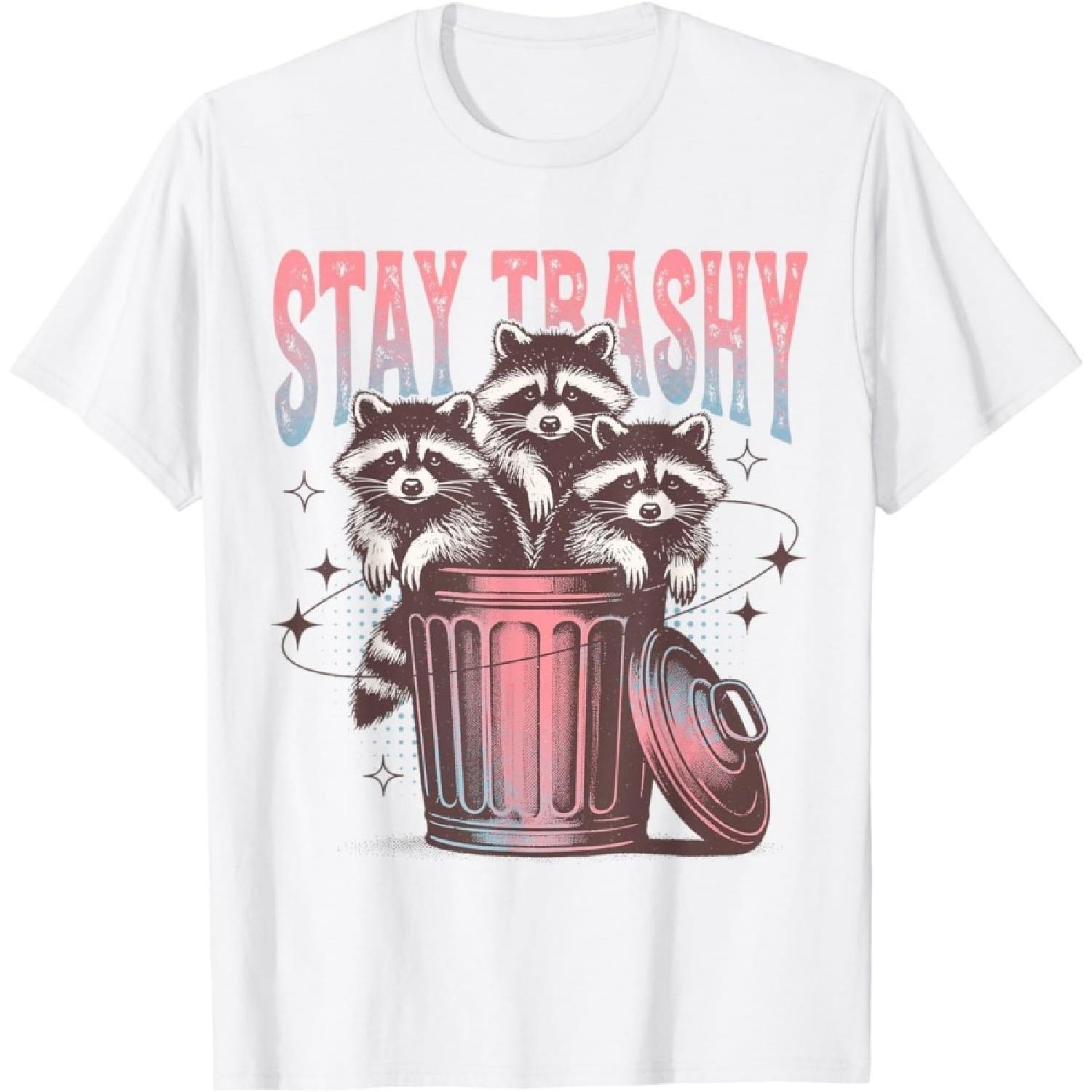 QINGXIUU Stay Trashy Funny Raccoon Animal Raccoon Trash T-Shirt XXXXXL белый