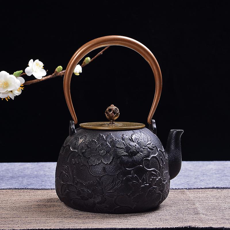 Cast Iron Boiling Teapot for Tea Brewing, Traditional Heating Water Kettle, Charcoal Stove Compatible, Rustic Black