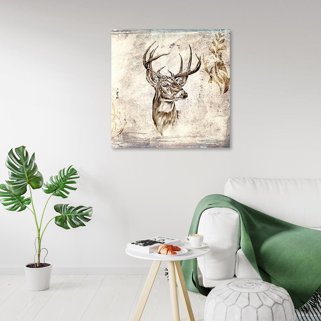 Canvas Print Deer Head Sketch Vintage