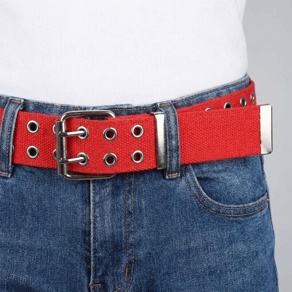 Solid Color Canvas Waist Belt Double Row Double Row Buckle Belt Outdoor Men's Belt Jeans Wear