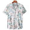 Tropical leaf print short-sleeve shirt, casual daily wear.