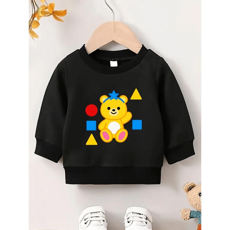 European Sizes Cartoon Yellow Bear Print, 0-3 Years Kids' Comfortable Soft Versatile Thin Kids' Crewneck Sweatshirt