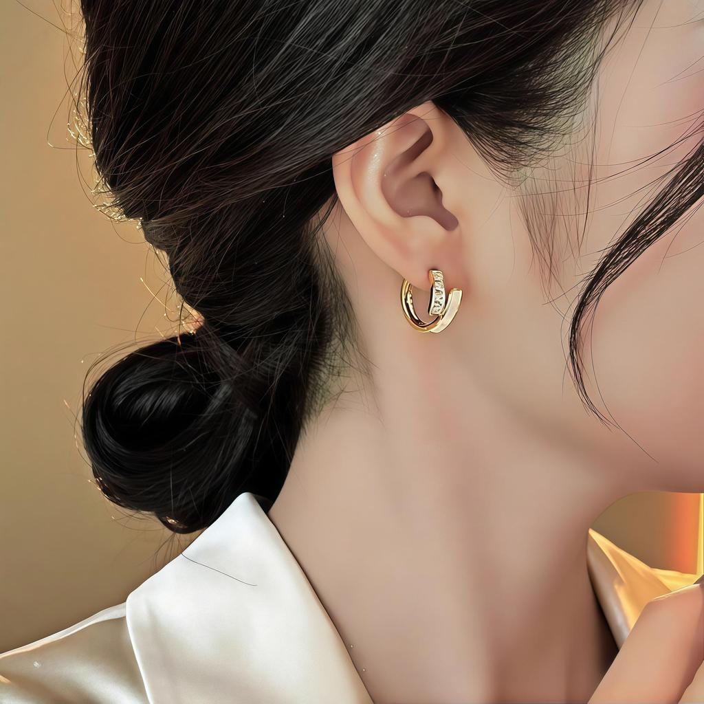 Elegant Zirconia Double Layer Drip Earrings - Luxurious and Versatile Fashion Ear Studs for Women