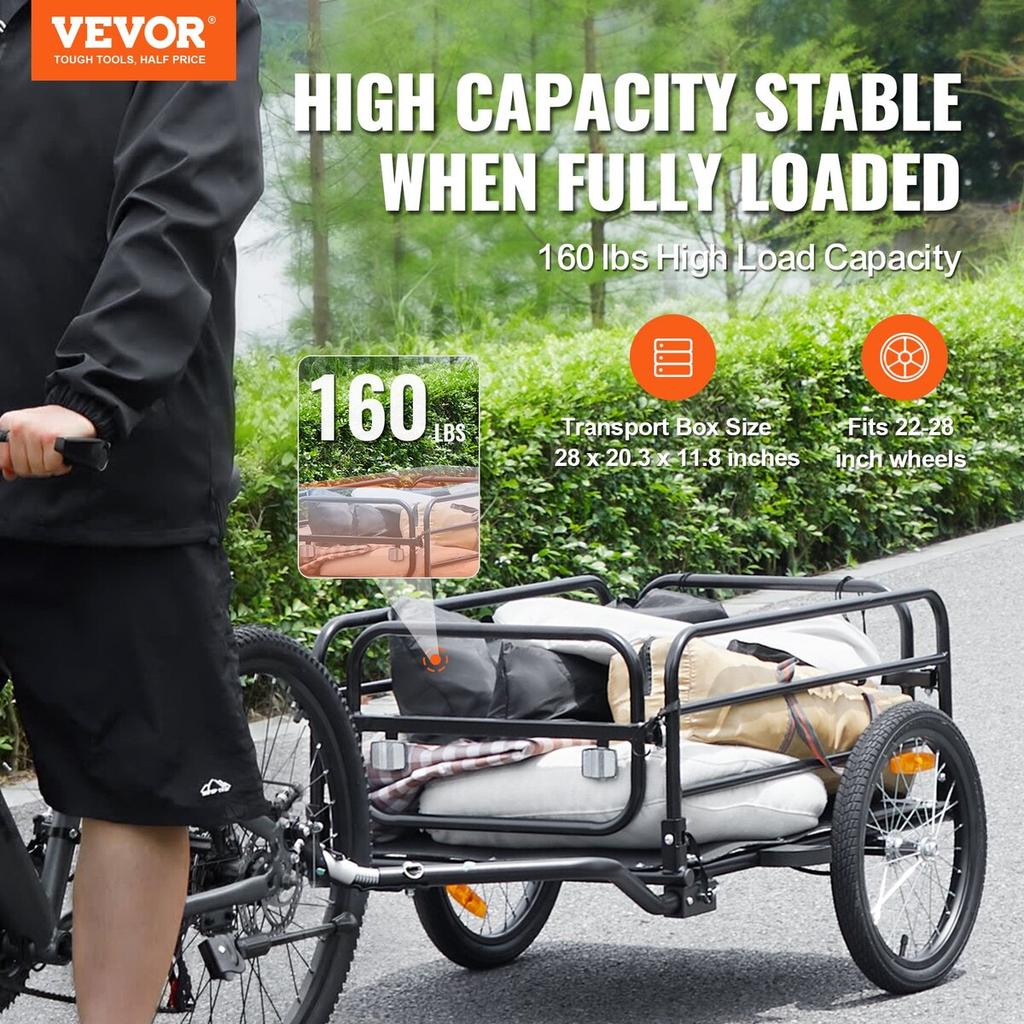 Bike Cargo Trailer, 72.5 Kg Load Capacity, Heavy-Duty Bicycle Wagon Cart, Foldable Compact Storage & Quick Release with Universal Hitch, 40.6 Cm