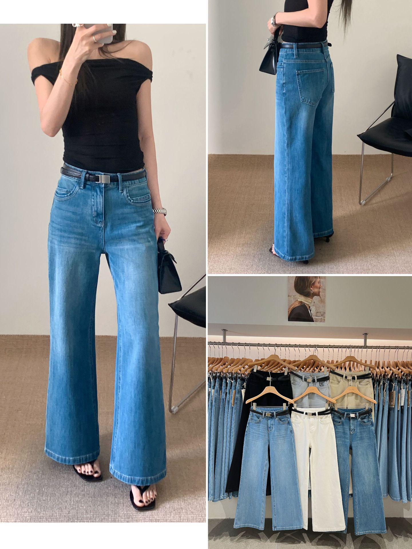 Spring New European-Made Stretchy Korean Style Jeans with Belt 25 средний синий
