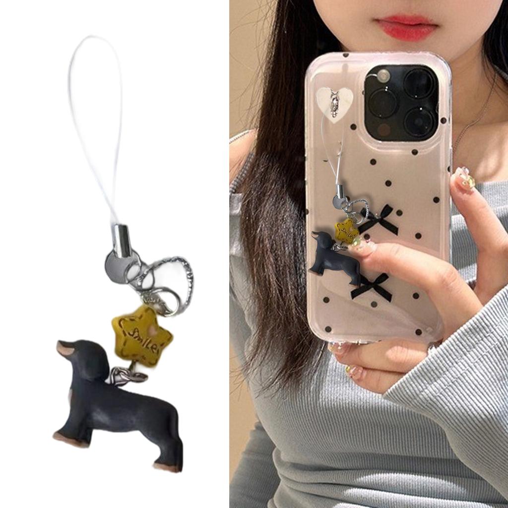 Lovely Cartoon Dachshund Phone Charm Sweet Styles Resin Materials Portable and Easy To Attach for Women and Students