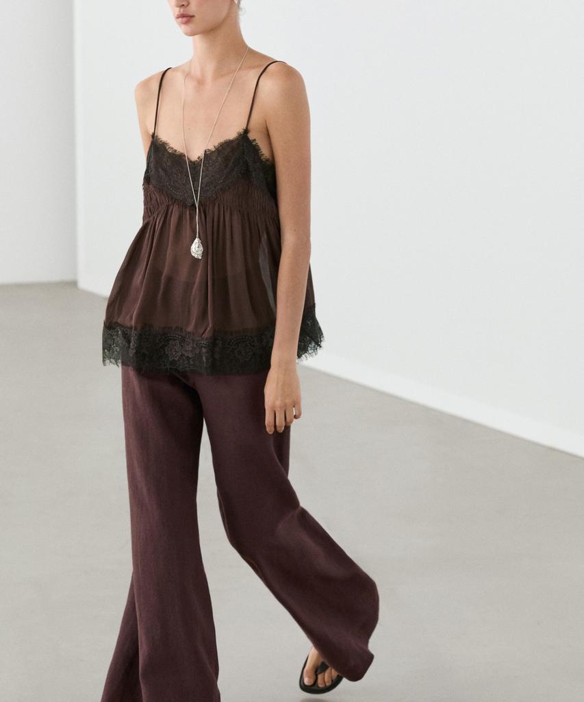 Masimodutti 100% Linen Mid-Rise Flare Pants