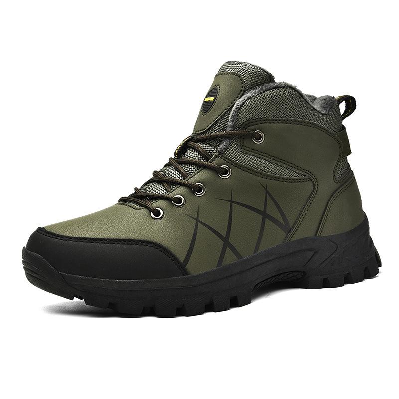 

Men s High-Top Fleece-Lined Winter Boots Non-Slip Waterproof Warm Outdoor Hiking Shoes 48 зелений