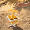 Portable Outdoor Tray Beach Snack & Drink Table, 3D Printed Sand Table with 6 Compartments, Travel Coffee Cup Holder Mini Beverage Slots for