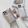 For iPhone 15 Pro Max Case Zipper Card Holder Mirror Snake Texture PU+PC Back Cover with Lanyard