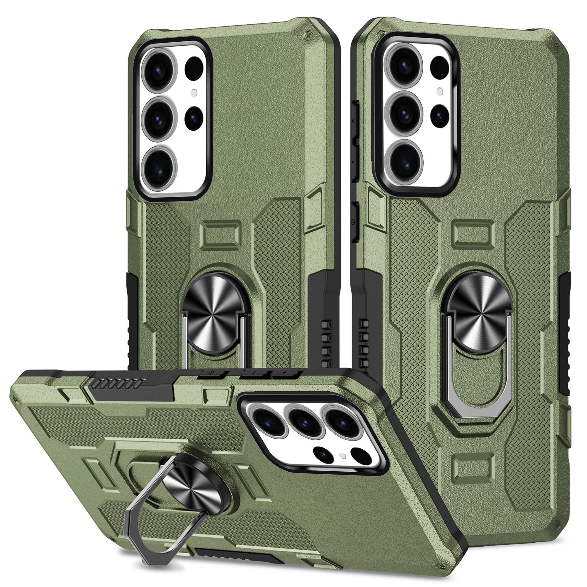 

Для Samsung Galaxy S23 Ultra Чехол для телефона Кольцо-подставка PC+TPU Противоударный чехол Green