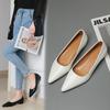 Simple Pointed Shallow Mouth Square Heel Small Leather Shoes Women's Business Casual Elegant Commuter Single Shoes Fashion High Heels Women