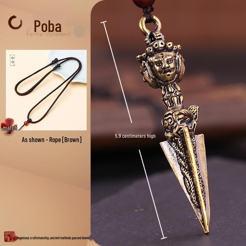 Brass Three-Sided Phurba Vajra Pendant: Tibetan Buddhist Ritual Necklace Ornament