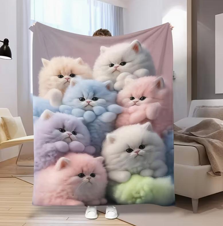 pc Flannel Cute Kitten Blanket for Lunch Break Office Camping and Home Decoration Blanket