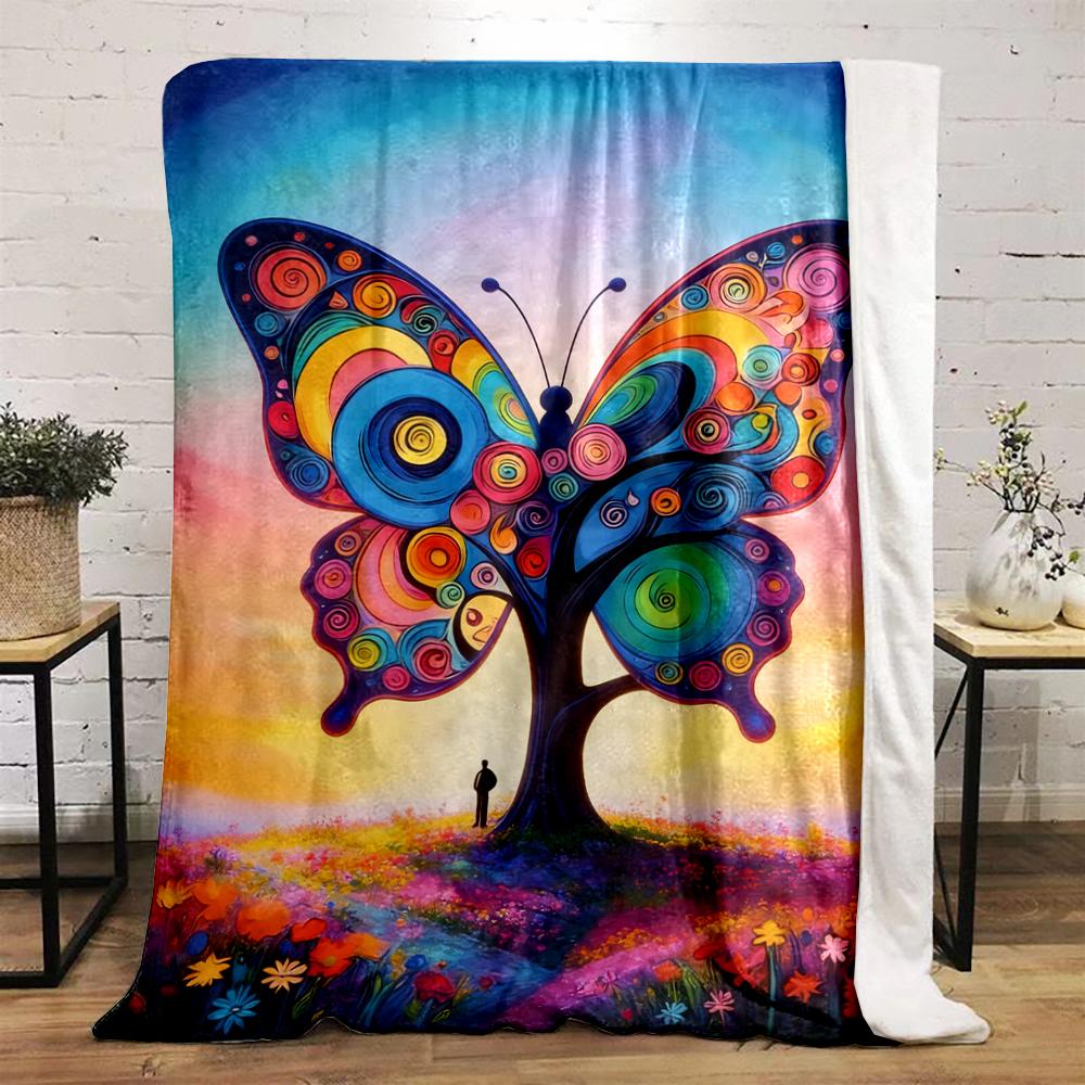 Colorful Butterfly Tree Design Blanket Flannel blanket for bedroom, living room, sofa, and nap sofas