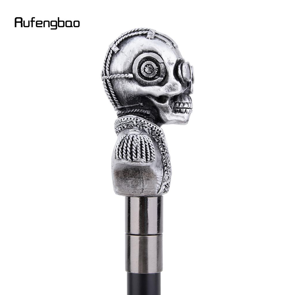 Silver Resin Skull Head Walking Cane Fashion Decorative Steel Stick Gentleman Elegant Cosplay Cane Knob Crosier 92cm