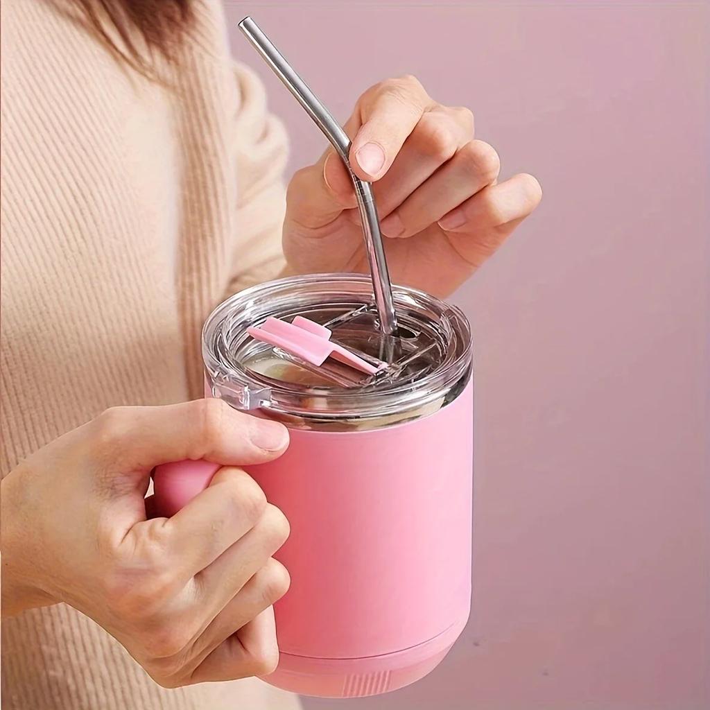 1pc-Coffee cup with handle, 304 stainless steel coffee cup, water cup, summer and winter drinks, gift
