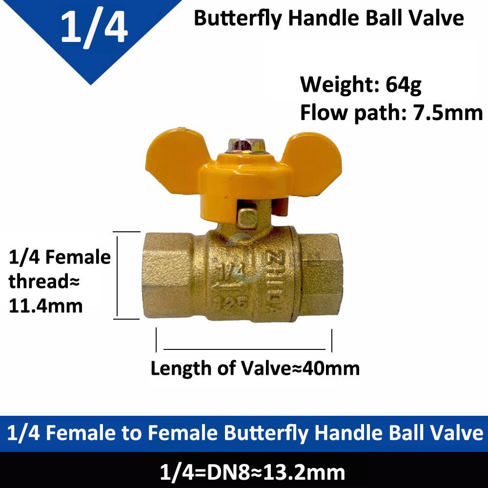 

1/4 3/8 1/2 3/4 BSP Female Thread Two Way Brass Shut Off Ball Valve With Yellow Butterfly Handle For Fuel Gas Water Oil Air