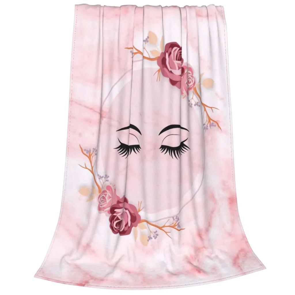Cute Closed Eyes Plush Blanket Cartoon Beauty Eyelash Funny Throw Blanket Flannel Warm Soft for Home Hotel Sofa 125*100cm