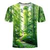 Summer Fashion New Men's Bamboo Forest Printed T-shirt Leisure and Comfortable Short Sleeved Round Neck Plus Size Popular Top