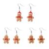 Cute Gingerbread Man Cartoon Christmas Earrings with Resin Bow