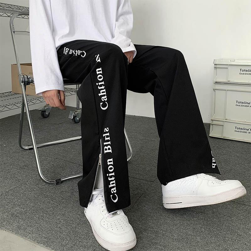 Streetwear Men Trousers Fashion Zipper Split Straight Men's Sports Cargo Pants