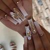 24pcs Matte Press-On Nails With Rhinestones Removable Nail Tips Sweet Style Wearable Artificial