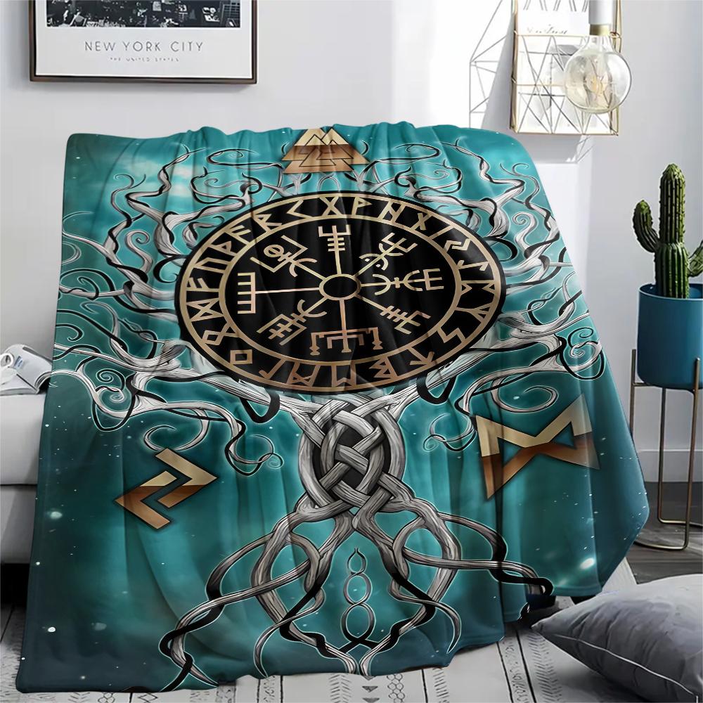 1Pc Viking Symbol Print Flannel Blanket, High Quality Comfortable for All Seasons, Home Decor, Warmth and Comfort, Perfect for Gifts