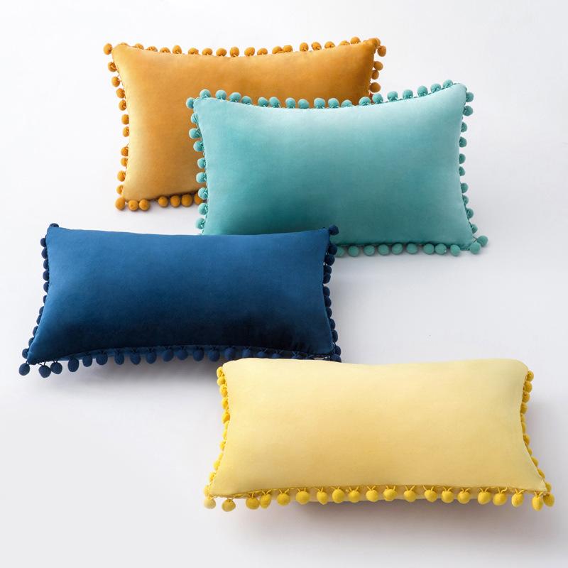 Ins Style Home Fabric Model Room Sofa Pillow Case Hair Ball Velvet Sofa Cushion Rectangular Shape