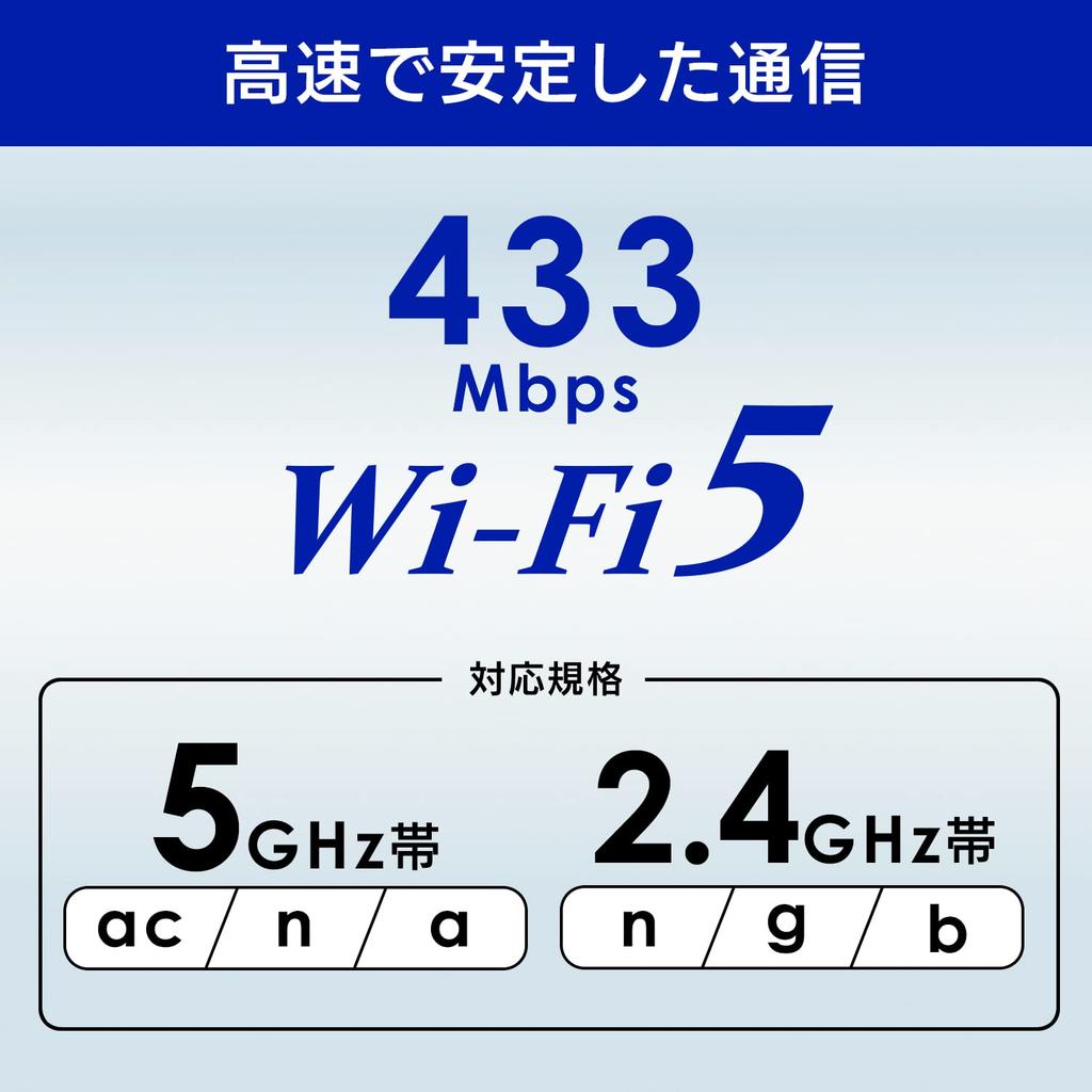 DATA Wireless LAN USB Adapter Japanese I-O Wi-Fi Adapter, 11ac/n/a/g/b, 433Mbps, Type, Manufacturer, WN-AC433UK