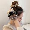 Women Cloth Delicate Hair  Rope, Sweet Lovely Rhinestone Pearl Petal Decoration Hair Tie Rubber