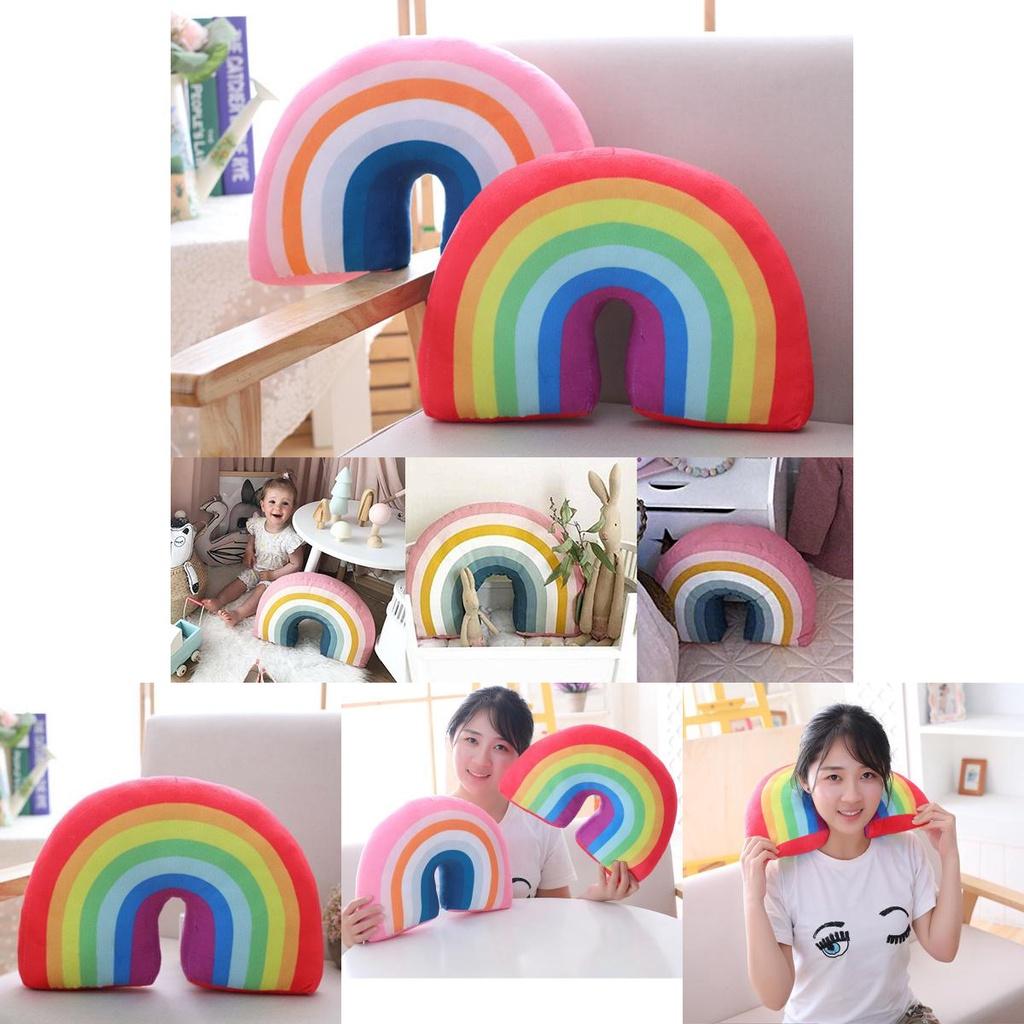Multicolour Rainbow Plush Pillow Cushion Ideal For Relaxation And Decoration